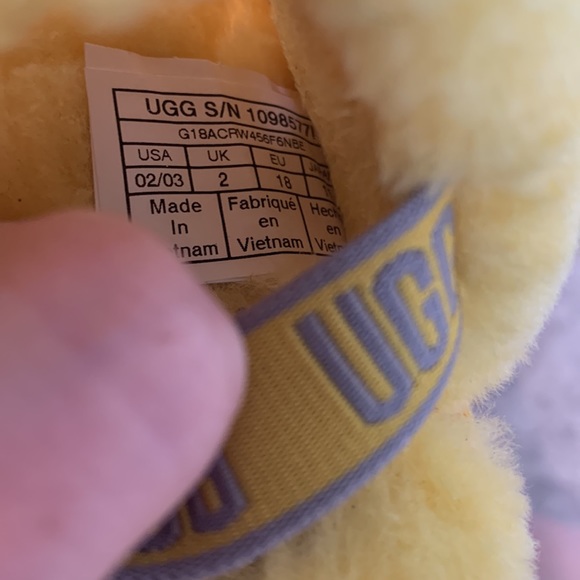 Baby UGG fluff sandals yellow sheepskin slides with elastic sling back heel 2/3 - Picture 4 of 7